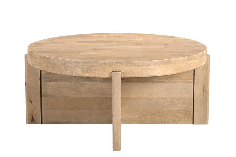 Solid Wood Round Distressed Cross Legs Coffee Table (Set of 2) - Natural