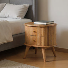 Load image into Gallery viewer, 20" Solid Wood Oval Ribbed Texturere Two Drawer Nightstand - Natural
