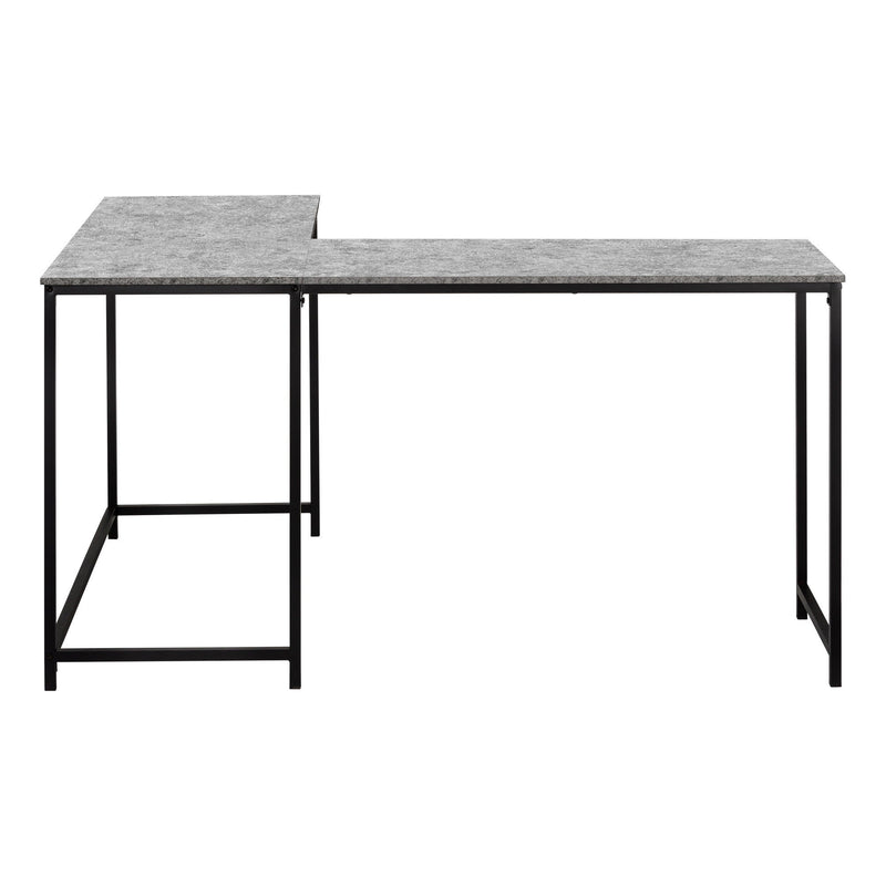 58" Faux Stone Wood And Metal Corner Computer Desk - Gray And Black