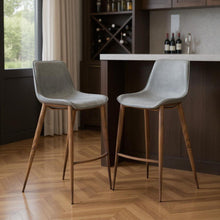 Load image into Gallery viewer, 30" Modern Slate Faux Leather And Steel Bar Height Bar Chairs (Set of 2) - Gray
