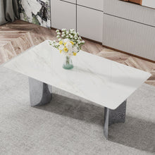 Load image into Gallery viewer, Modern Minimalist Dining Table With Imitation Marble Glass Desktop And Metal Legs
