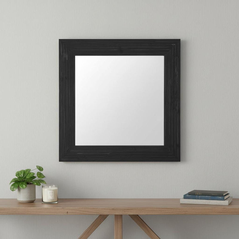 34" Glass Square Rope Hanging Accent Mirror - Black
