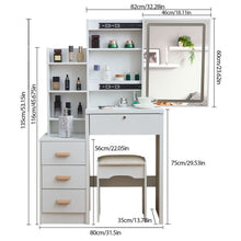 Load image into Gallery viewer, Vanity Set With LED Mirror, Storage Dressing Table &amp; Cushioned Stool - Cream White
