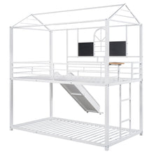 Load image into Gallery viewer, Twin Over Twin Metal Bunk Bed ,Metal Housebed With Slide,Three Colors Available.(White with White  Slide)(OLD SKU :LP000095AAK)
