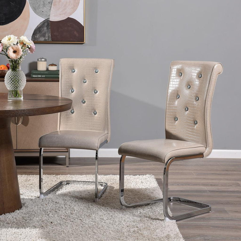 Faux Leather Metal Dining Side Chairs (Set of 2) - Beige / Silver