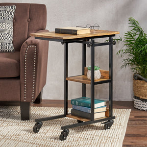 Modern Industrial Bed Laptop Table With C - Shape Design And Adjustable Height - Natural