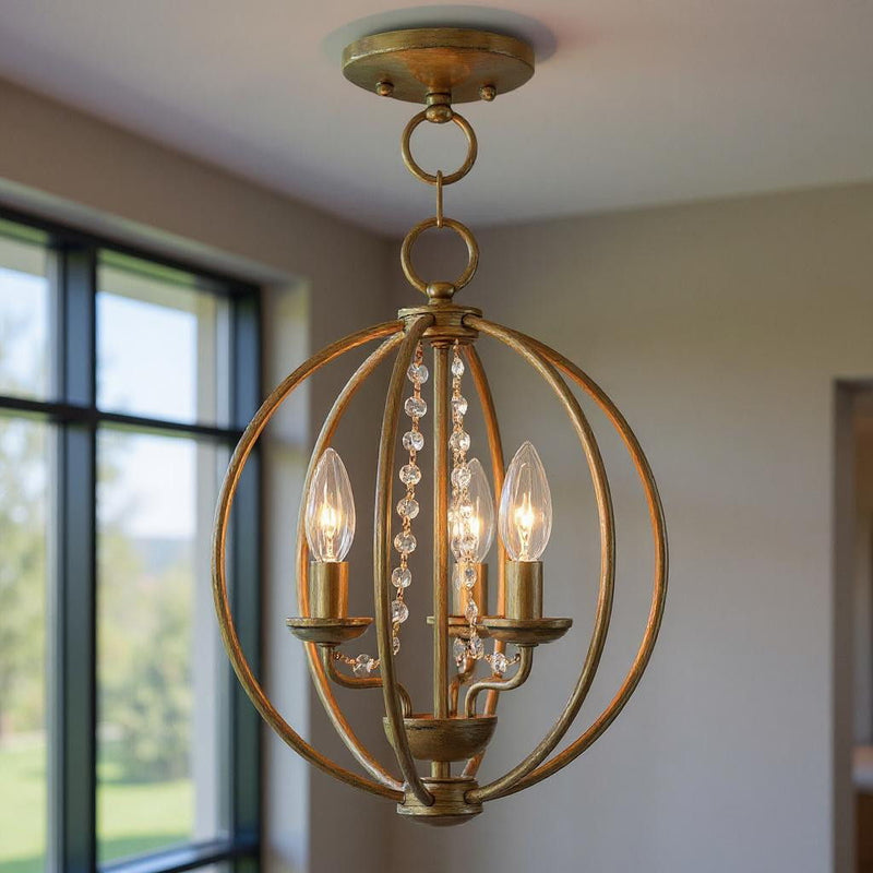 16" Three Light Dimmable Chandelier With Shades - Gold