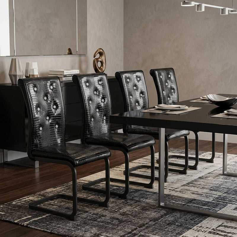 Faux Leather Metal Dining Side Chairs (Set of 4) - Black
