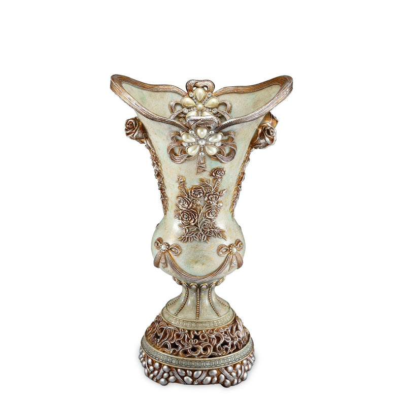 Floral Trumpet Poly Table Vase With Stones - Green / Bronze / Silver