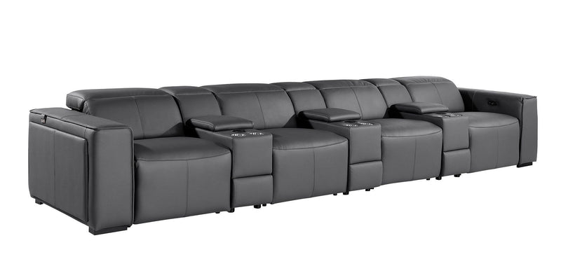 Top Grain Leather Reclining Metal USB Sofa (720423) - Dark Gray