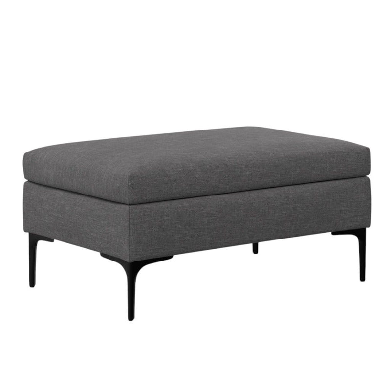 Mid-Century Upholstery Storage Ottoman - Black / Slate Gray