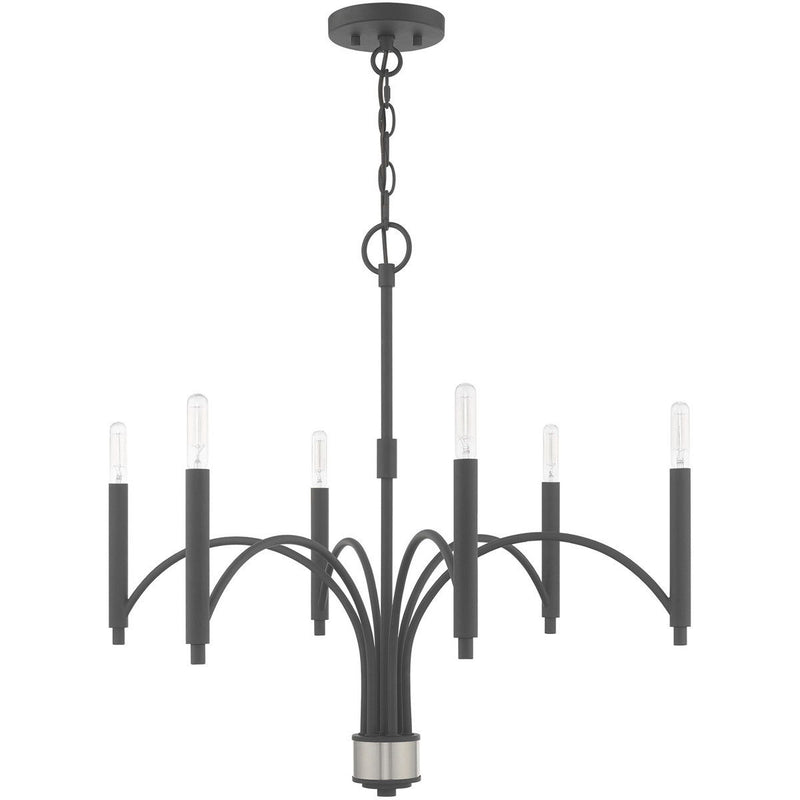 Six Light Metal Dimmable Chandelier With Shades - Gray
