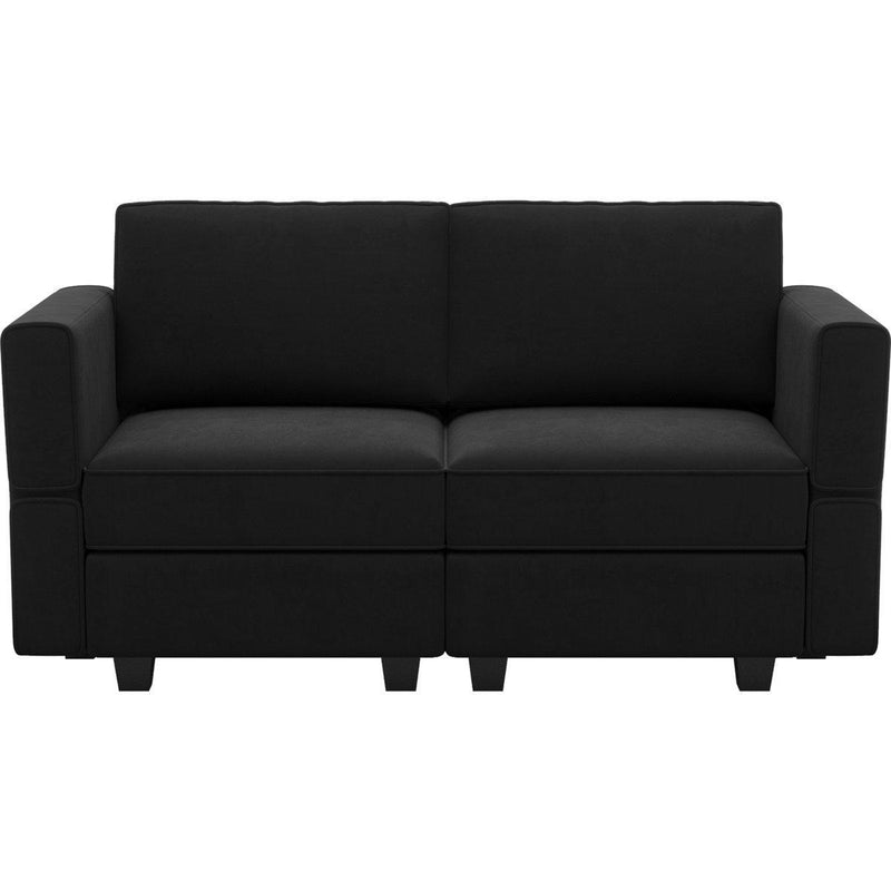 Velvet Loveseat With Storage And Toss Pillows - Black
