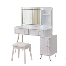 Load image into Gallery viewer, Modern Makeup Vanity Desk With LED Lights &amp; Mirror 4 Drawer Dressing Table Set Space Saving For Bedroom - White

