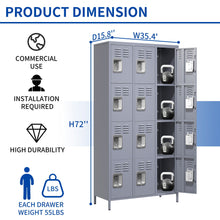 Load image into Gallery viewer, 12 Door Lockers With Lock For Secure Storage Construction - Gray
