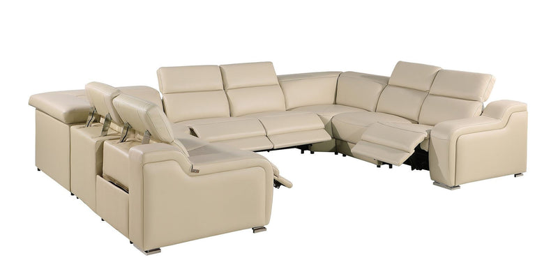 Leather Power Reclining Eight Piece Corner Sectional With Console - Beige