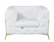 Load image into Gallery viewer, Glam Tufted Leather Armchair - White And Gold
