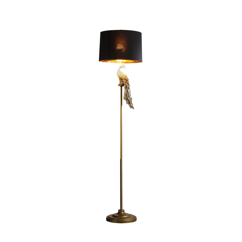 Floor Lamp With Black Drum Shade - Burnished Gold