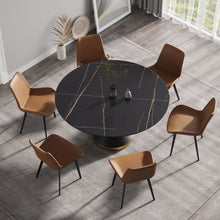 Load image into Gallery viewer, 59.05&quot; Modern Artificial Stone Round Black Carbon Steel Base Dining Table, Can Accommodate 6 People - Black
