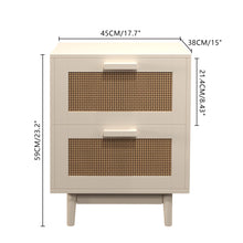 Load image into Gallery viewer, Nightstand With 2 Drawers, Storage Side Table For Bedroom - Antique Natural / Rattan
