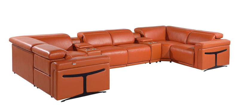 Leather Power Reclining U Shaped Eight Piece Corner Sectional With Console - Camel