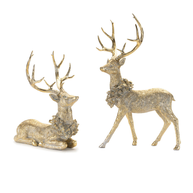 Poly Deer Christmas Figurine (Set of 2) - Gold / Gray