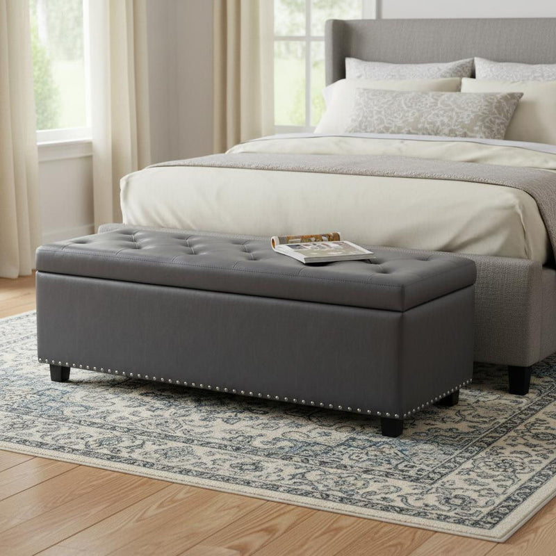 48" Upholstery Storage Ottoman - Dark Brown / Gray