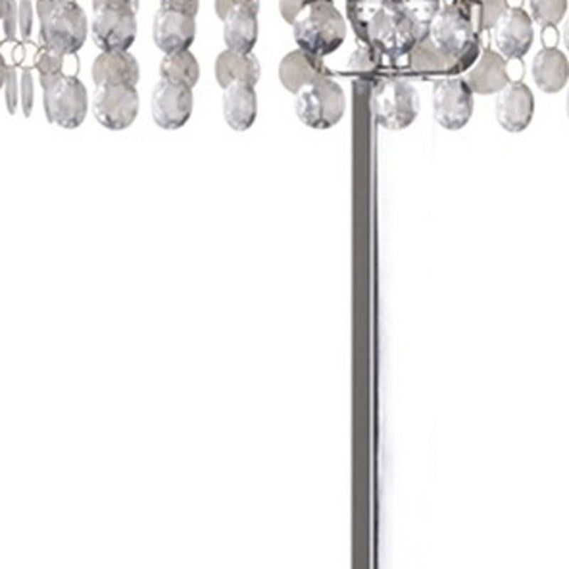 Table Lamp With Faux Crystals And White Rectangle Shade - Silver