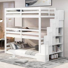 Load image into Gallery viewer, Twin Size Triple Bunk Bed With Storage Staircase, Separate Design - White
