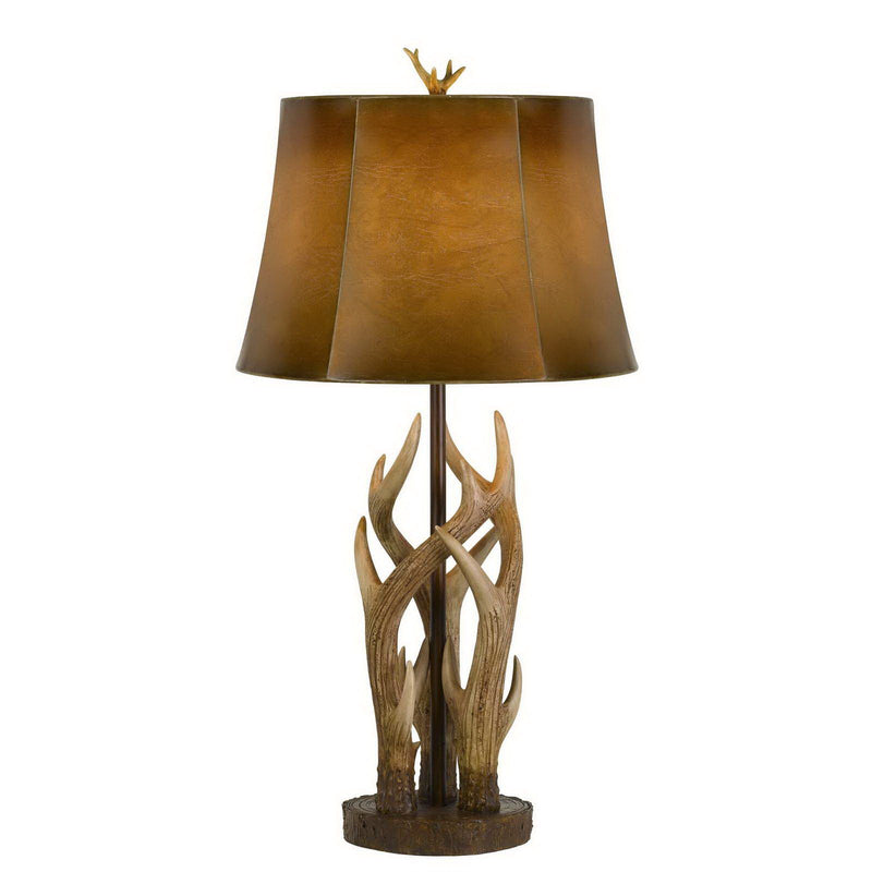 Antlers Table Lamp With Brown Drum Shade - Brown
