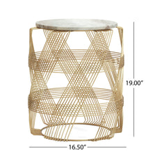 Load image into Gallery viewer, Round Table With Marble Top And Metal Base - Gold / Natural
