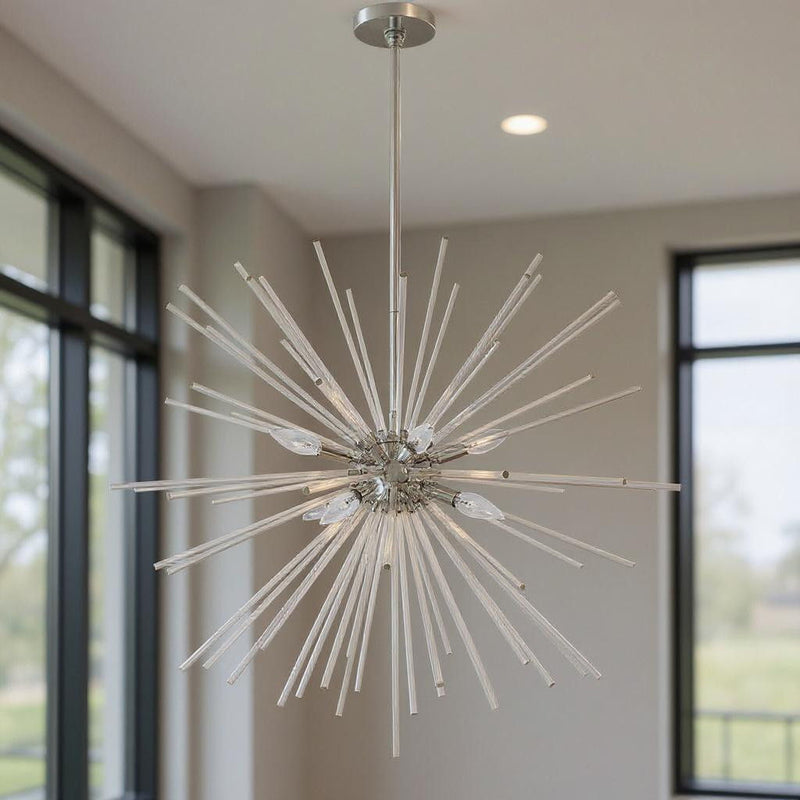 38" Eight Light Dimmable Chandelier With Shades - Silver