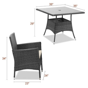 Waterproof Grey Wicker Rattan Patio Small Table And Chairs Furniture Set With Umbrella Hole Garden Outdoor