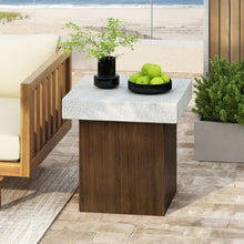 Load image into Gallery viewer, Mgo Square Side Table With Faux Stone Top And Wood Frame - Antique White / Natural Wood
