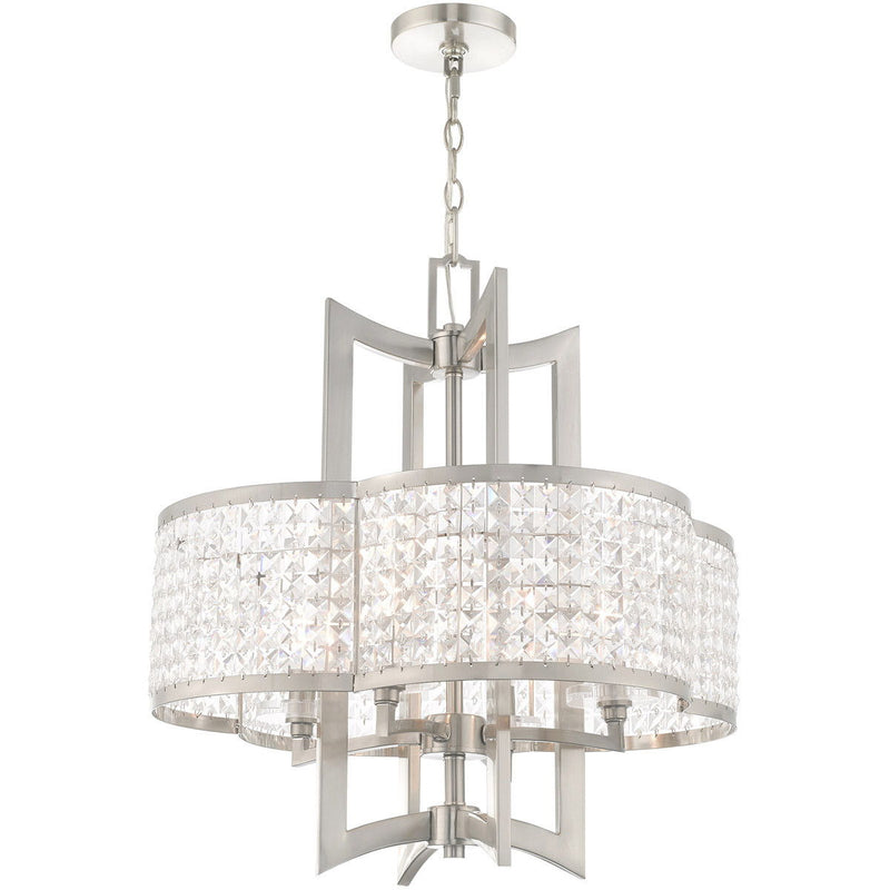 24" Four Light Dimmable Chandelier With Shades - Nickel