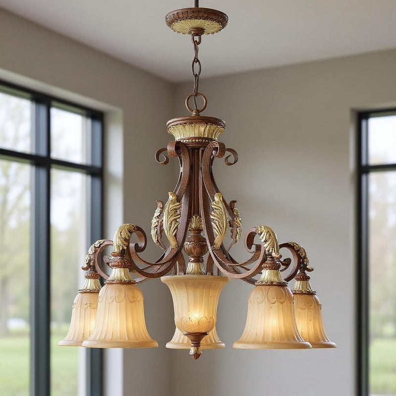 25" 6 Light Dimmable Chandelier With Shades - Bronze