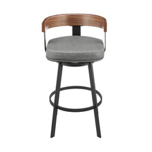 Load image into Gallery viewer, 26" Faux Leather And Iron Low Back Counter Height Swivel Bar Chair - Gray / Walnut
