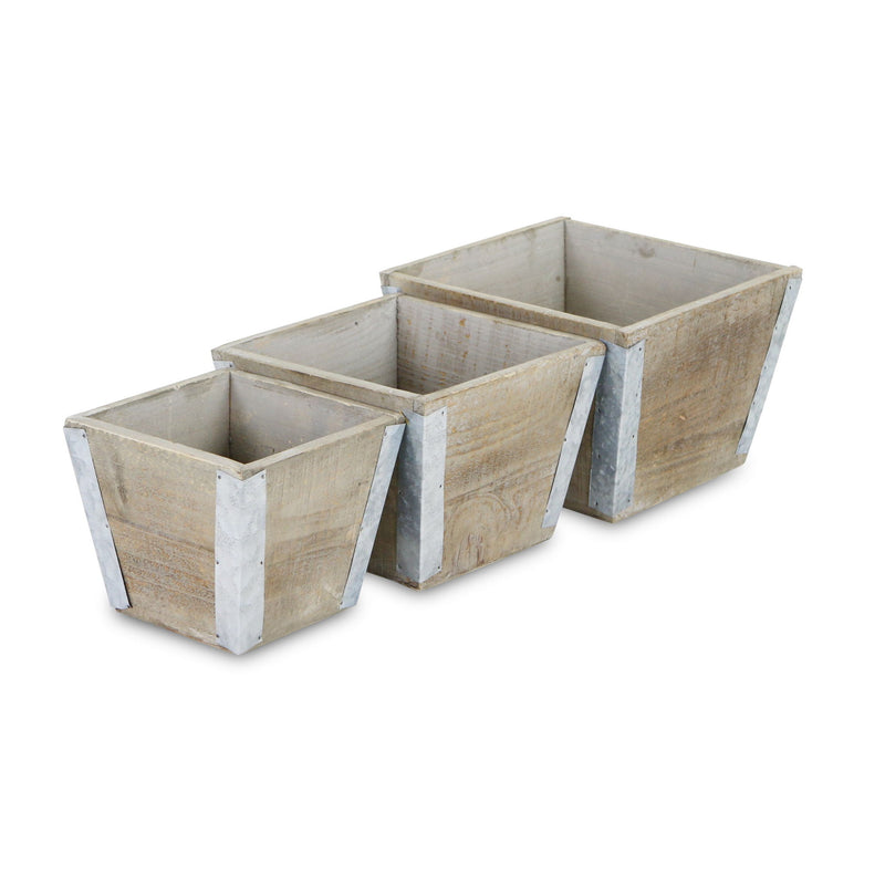 Square Planter Boxes (Set of 3) - Natural / Silver