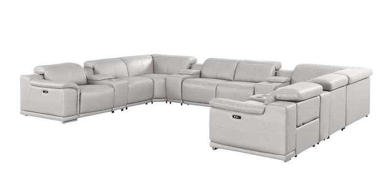 Leather Modular U Shaped Twelve Piece Corner Sectional With Console - Ash / Gray