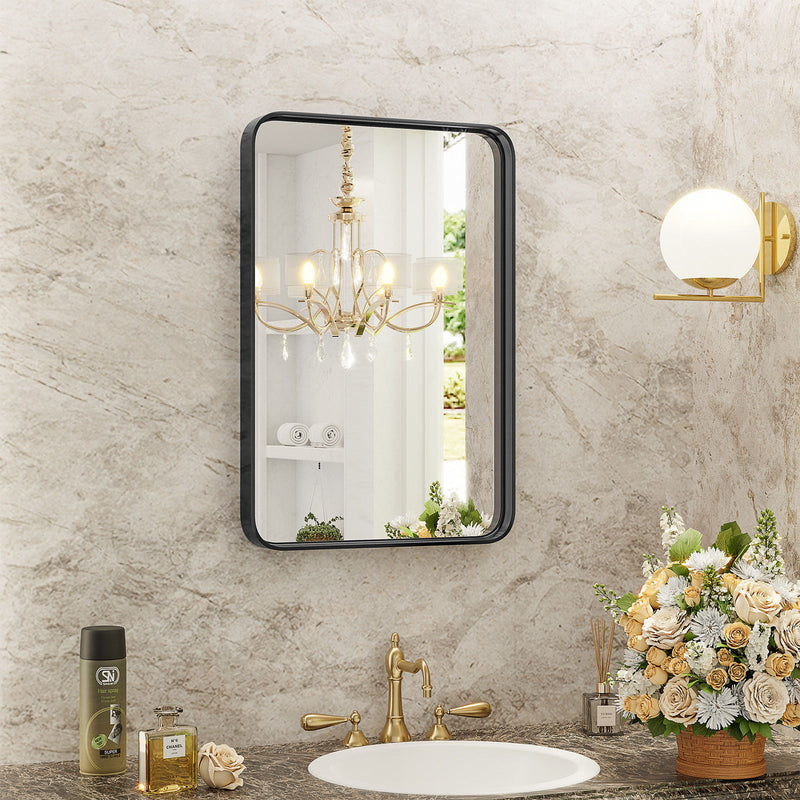 30" Metal Framed Bathroom Vanity Mirror - Black