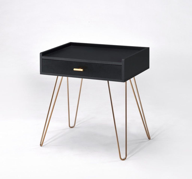 24" End Table With Drawer - Gold And Black