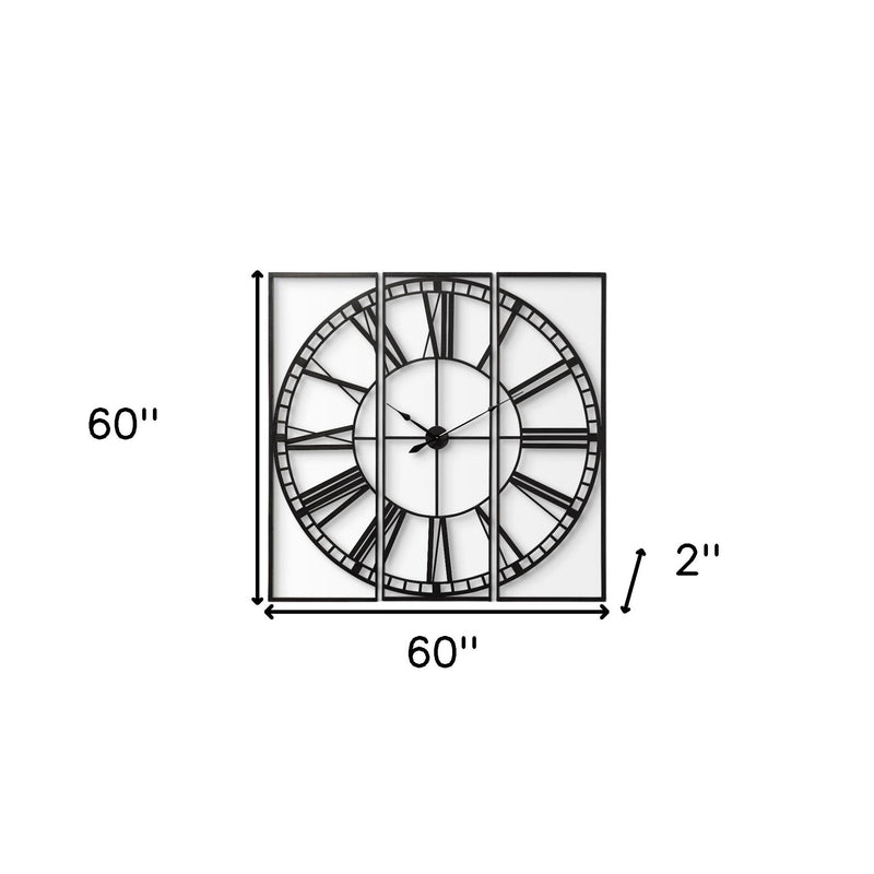Round Square Industrial Style Wall Clock - Black