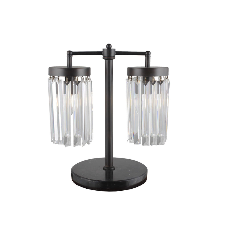 Iron Two Light Cylinder Bedside Table Lamp With Clear Cylinder Shade - Black