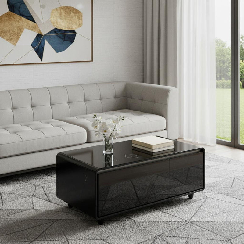 Synthetic Laminate Reclaimed Wood End Table With Two Drawers USB Port - Black