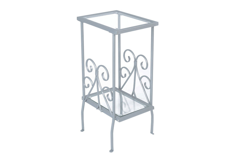 Glass And Metal Square End Table With Shelf - Silver And Clear