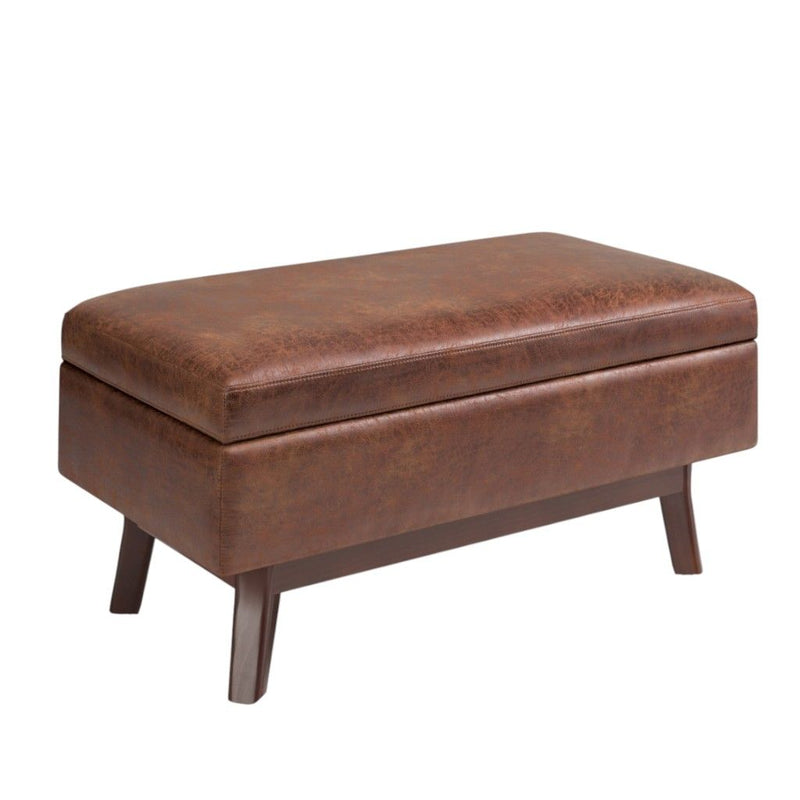 Mid-Century Leather Cocktail Ottoman With Storage - Brown