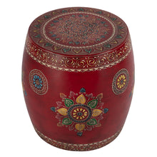 Load image into Gallery viewer, 18" Iron Hand Painted Floral Round Drum End Table - Red
