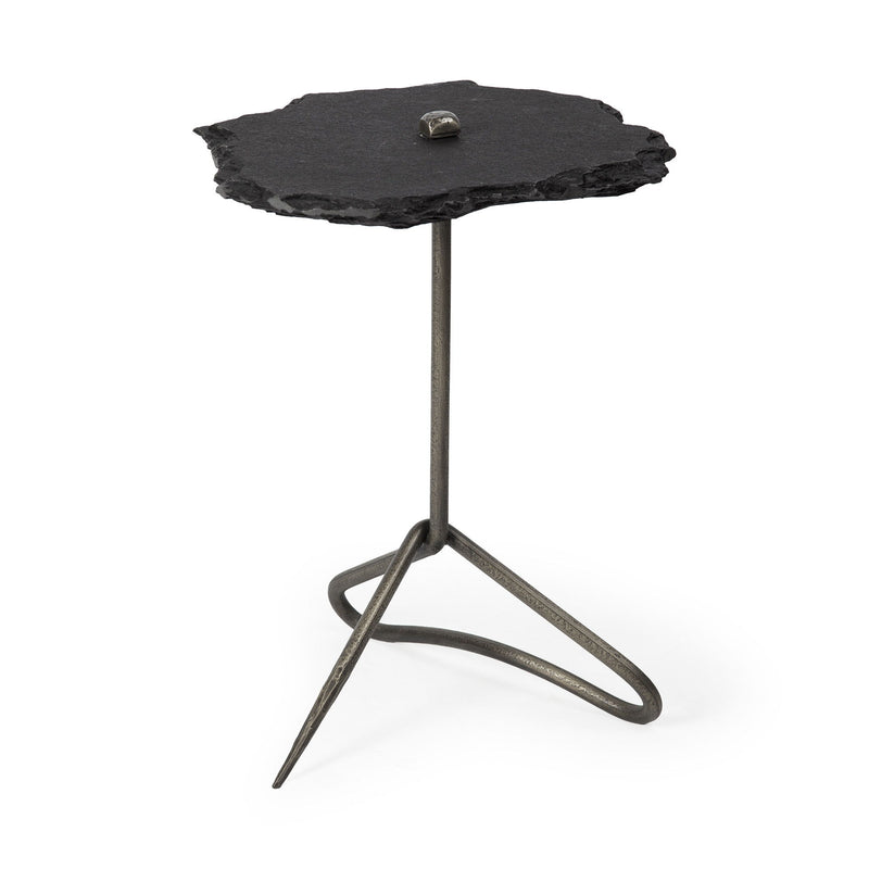 Stone End Table - Slate Gray And Black