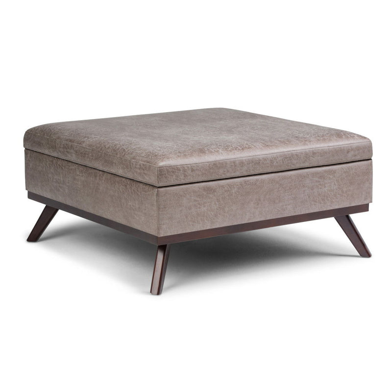 36" Leather Cocktail Ottoman With Storage - Gray / Brown