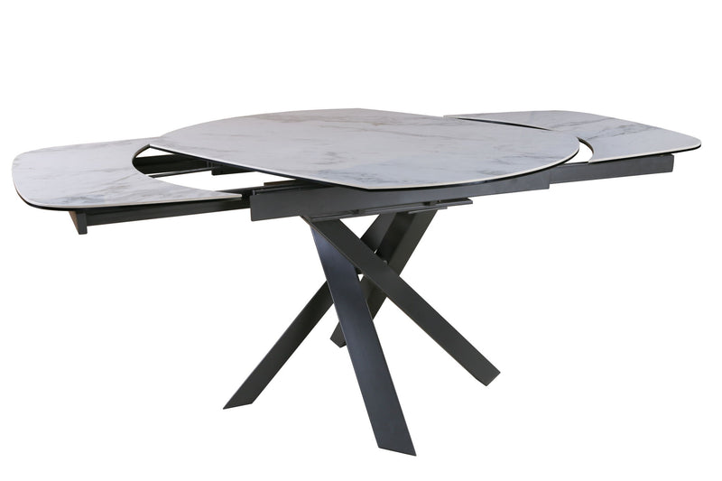 47" Ceramic And Metal Self-Storing Leaf Cross Leg Base Oval Extendable Dining Table - Gray / White